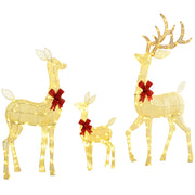Outsunny 4.5ft 3-Piece Light Up Christmas Deer Family Set of 3, Lighted Reindeer Christmas Decorations with 2 LED Light Modes, Stakes, Zip Ties for Indoor, Outdoor, Yard, Lawn, Silver
