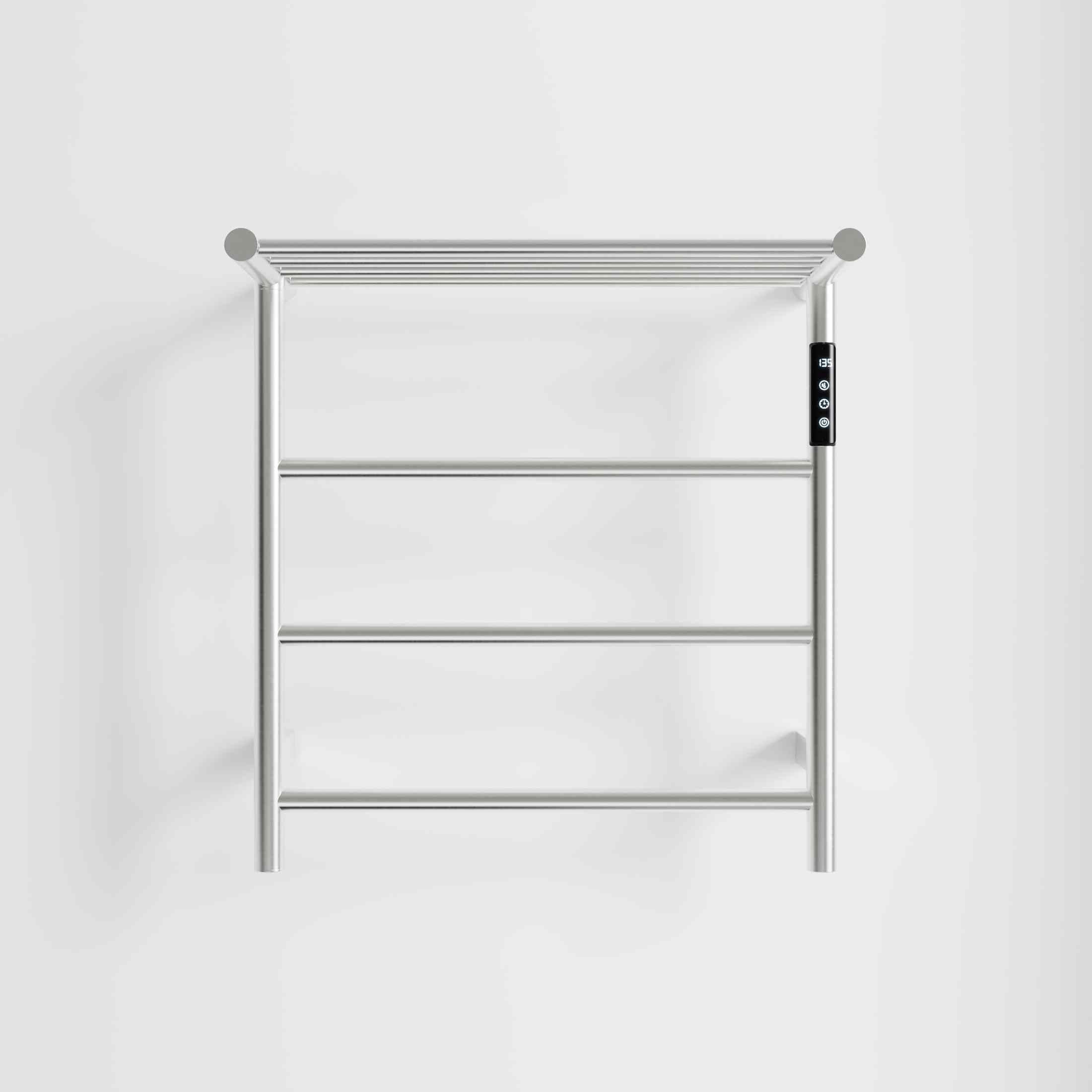 Heated Towel Rack with Top Shelf, 3-Bar Towel Wall MountedWarmer for Bathroom with Intelligent Touch Screen Timer, 304 Stainless Steel Polished, Plug-in/Hard-Wired
