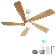 52 Inch Indoor Ceiling Fan With Dimmable LED Light 5 Solid Wood Blades Remote Control Reversible DC Motor With Smart APP Control