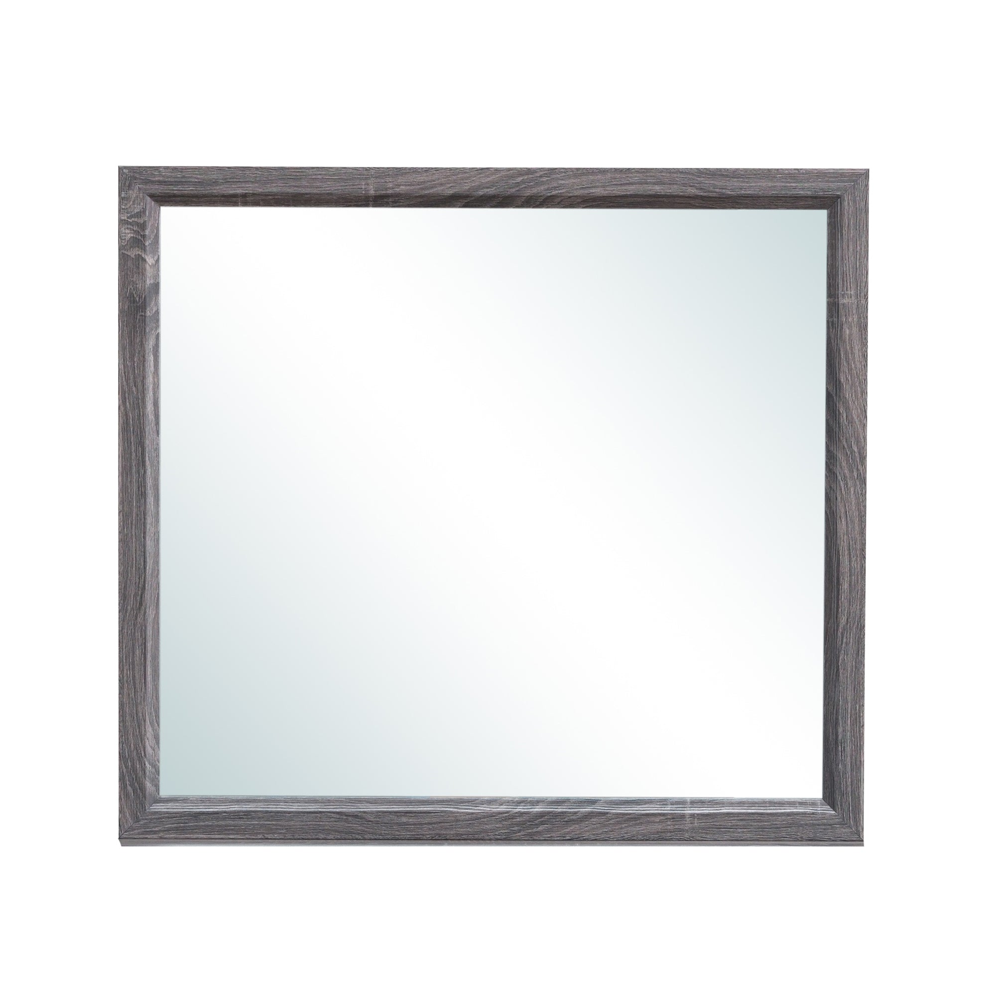 Mirage Contemporary Foil Grey Mirror with Wood Trim in Black and Gray Rubber Wood