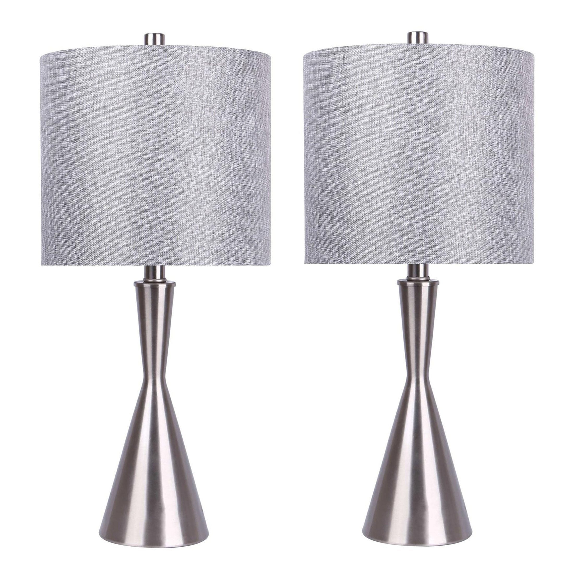 Gemma 23' Contemporary Metal Table Lamp in Brushed Nickel and Grey Linen Shade from Grandview Gallery by LumiSource - Set of 2