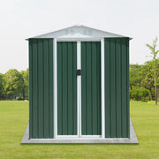6FTx4FT Apex Roof Green Outdoor Tool Storage House Garden Shed With Aluminum Alloy Frame And Sliding Door