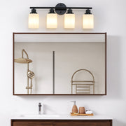 24' Modern 4-Light Vanity Bathroom Mirror Light, Frosted White Glass with Black Iron Frame, Contemporary Wall Sconce for Bedroom, Bathroom, And Dressing Room (Bulb Not Included)