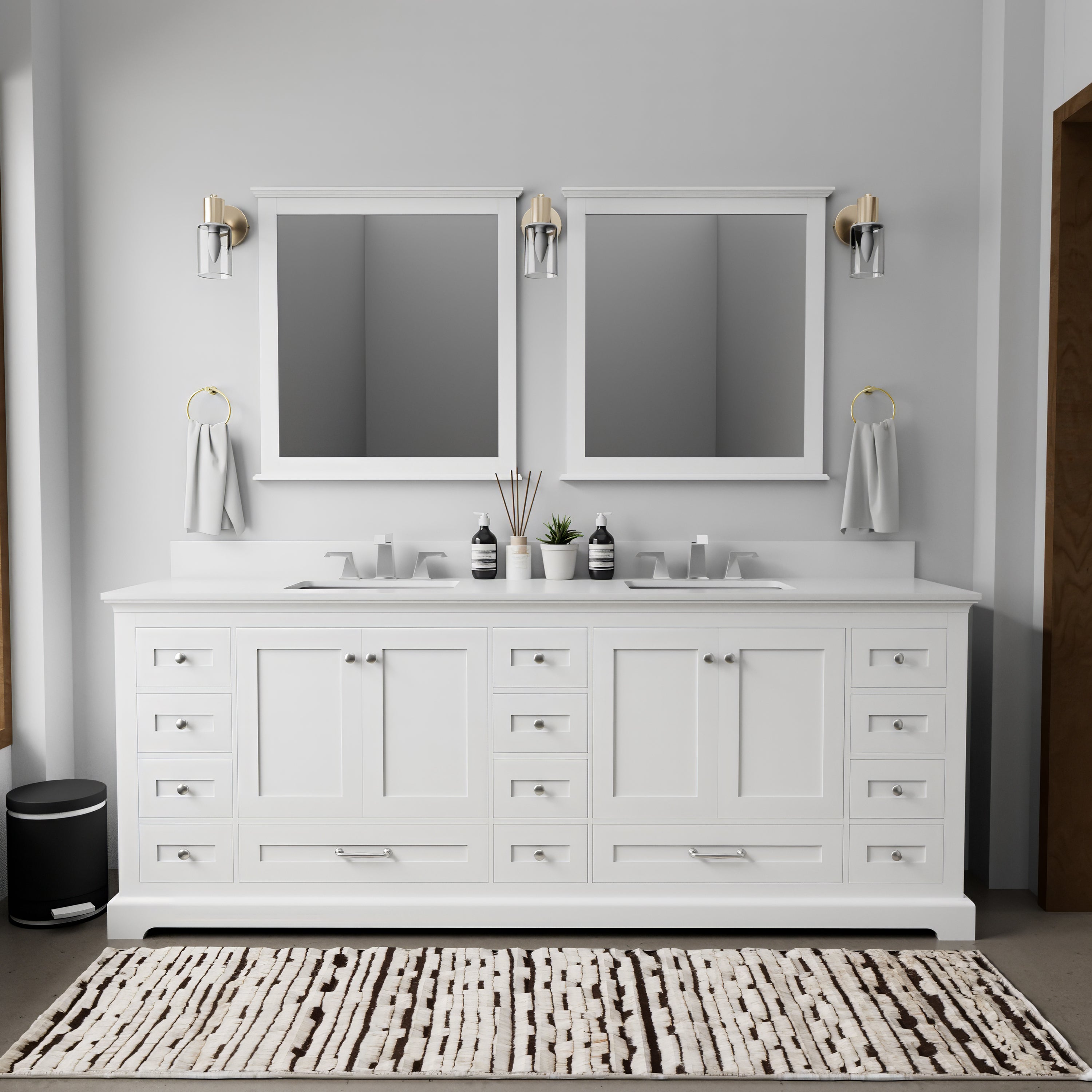 White Double Bath Vanity 84 in. W x 22 in. D, with Cultured Marble Top