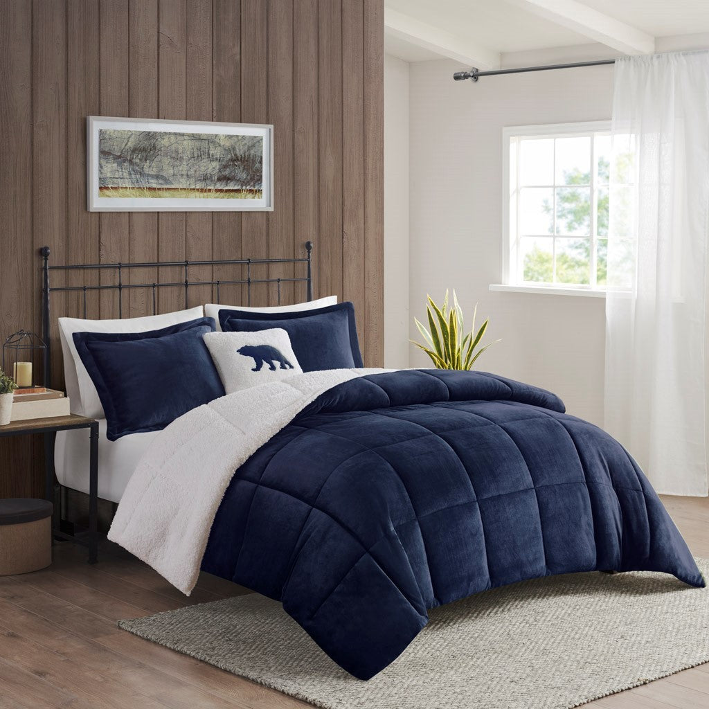 Full/Queen Plush to Sherpa Down Alternative Comforter Set