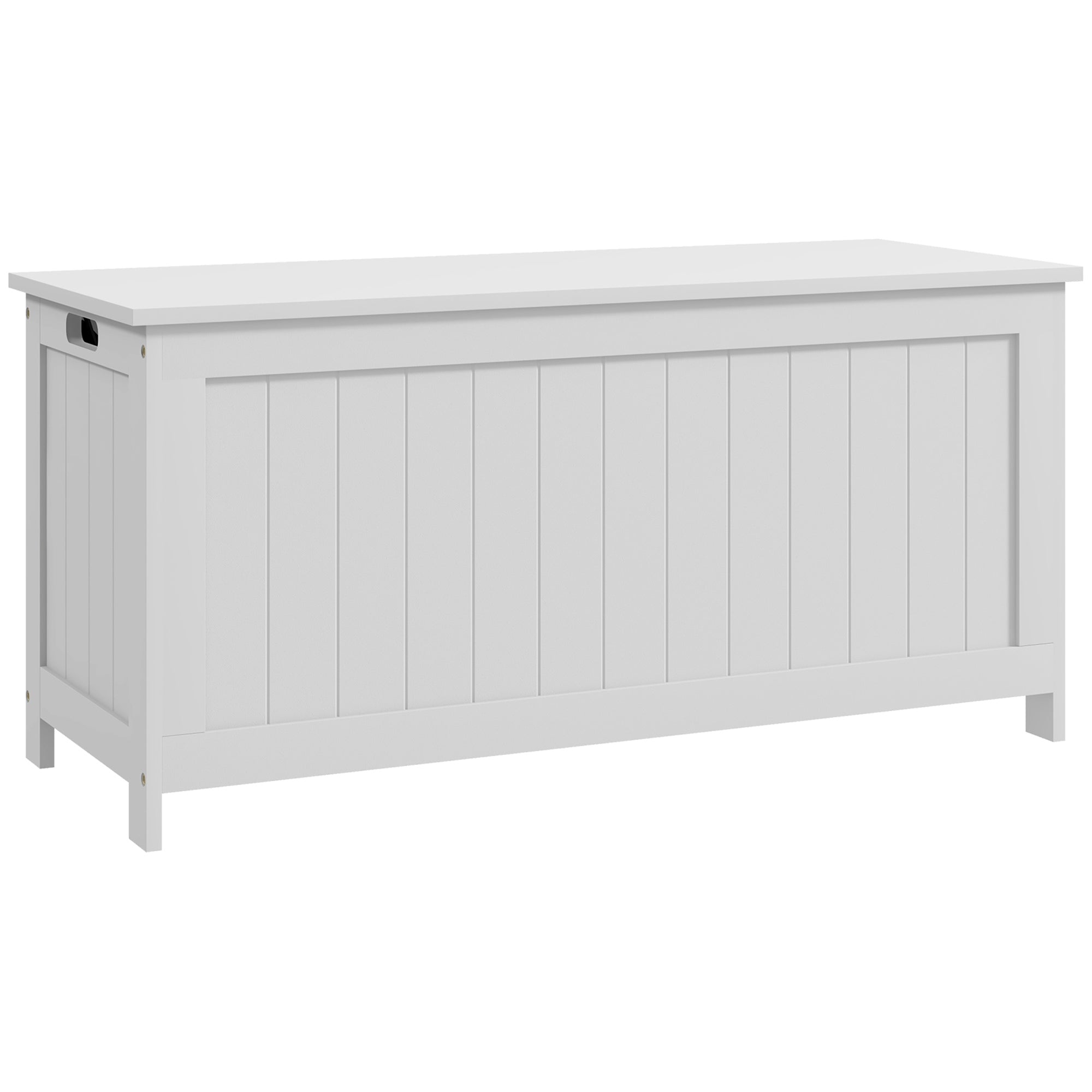 HOMCOM 39.4' Storage Chest w/ 2 Safety Hinges, Wooden Box, White