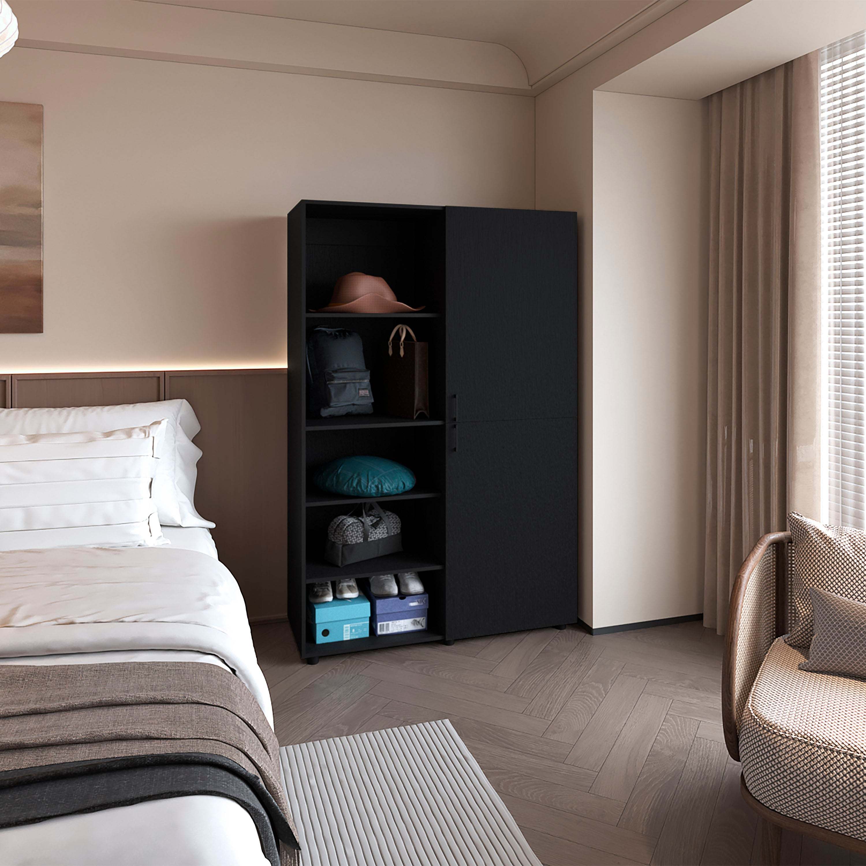 Wengue 2-Door Wardrobe with Open Storage