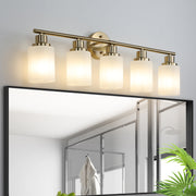 31' Modern 5-Light Vanity Wall Sconce, Golden Finish with Frosted Glass Shades for Bathroom or Hallway Lighting (No Bulbs)