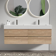 Grace 60'' Bathroom Vanity with Oak Engineered Quartz Sink and Soft Black Drawers, Wall Mounted Floating Bathroom Vanity for Modern Bathroom, One-Piece White Glossy
Basin, KD