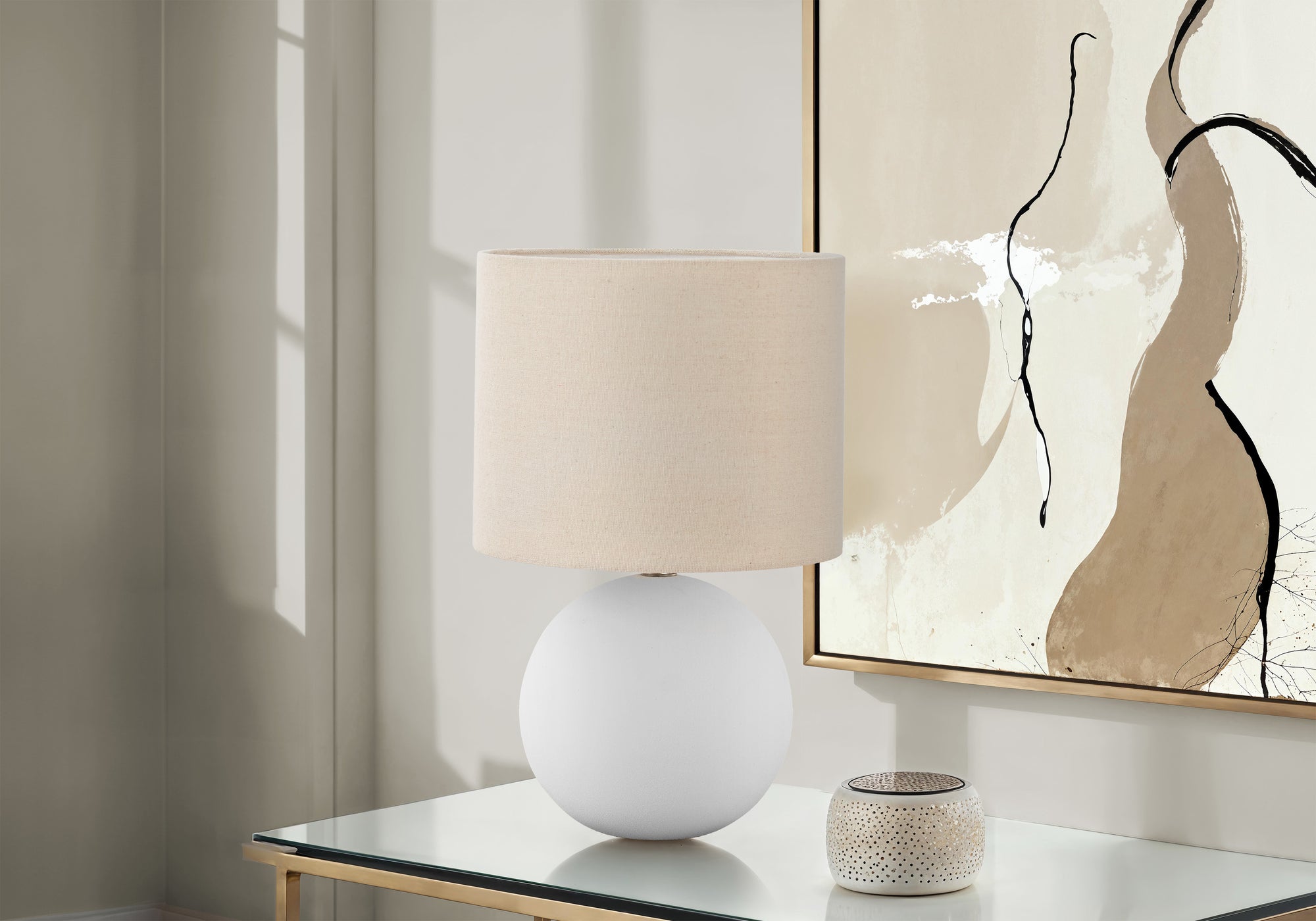 Lighting, 16'h, Table Lamp, Cream Shade, Cream Ceramic, Contemporary