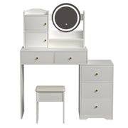 Fashion Vanity Desk with Mirror and Lights for Makeup and Cushioned Chair, Adjustable 3 Color Lighting,White