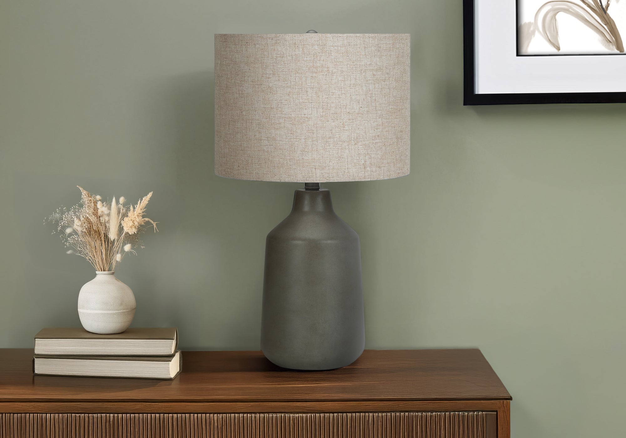 Lighting, 24'h, Table Lamp, Grey Concrete, Beige Shade, Contemporary