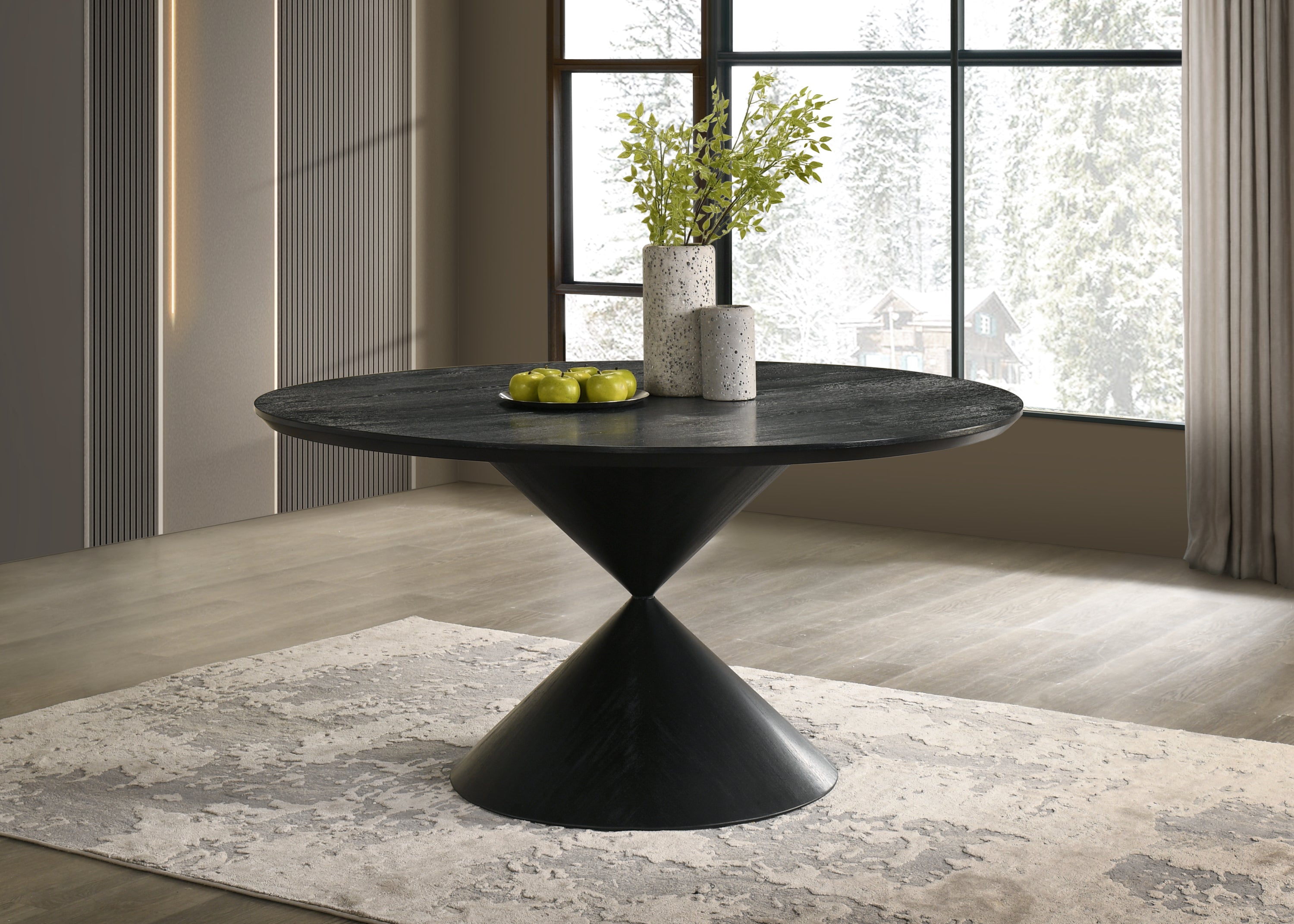 Haven 59' Round Ebony Black Pedestal Dining Table with Hourglass Base