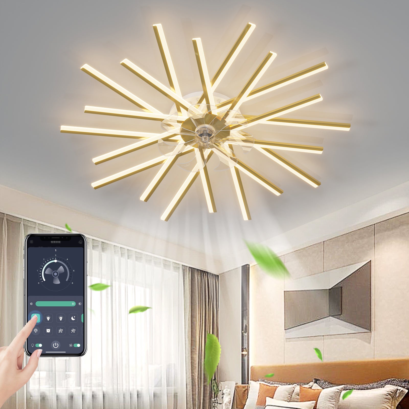 45In Ceiling Fan with Lights Remote Contro Dimmable LED,6 Gear Wind Speed Fan Light