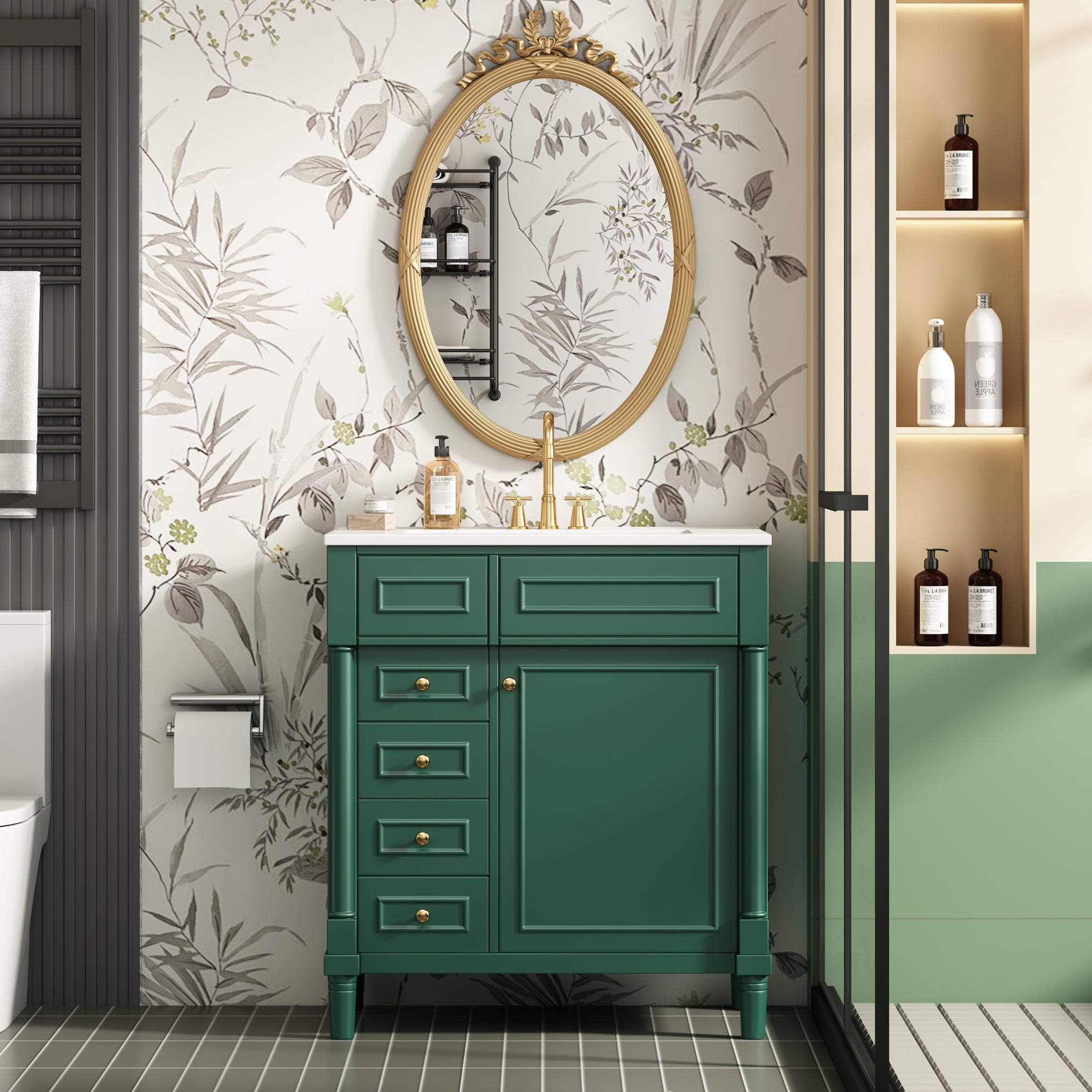 30' Bathroom Vanity with Sink, Freestanding Bathroom Storage Vanity Cabinet w/Soft-Closing Door, Bathroom Cabinet with 2 Drawers