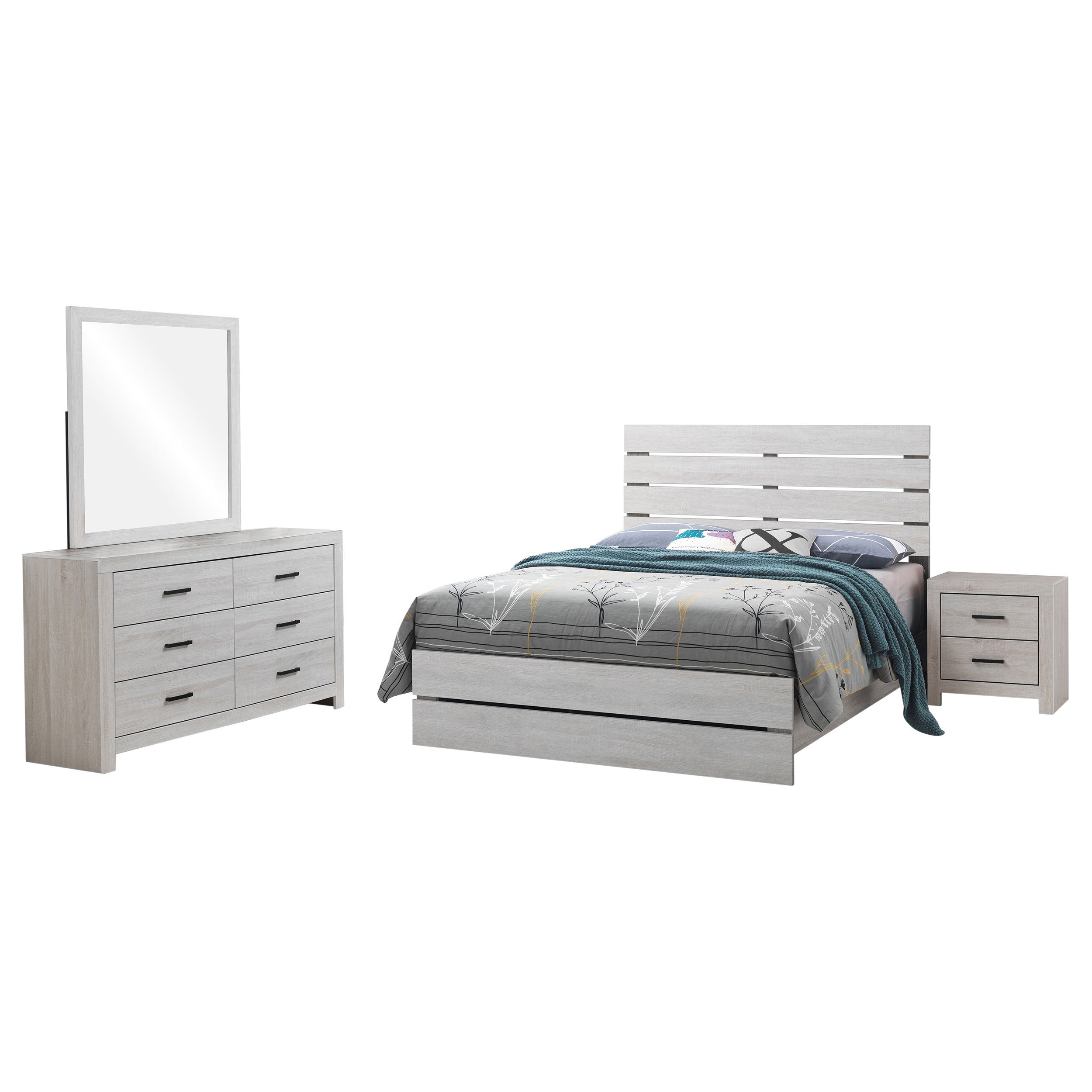 Geary White 4-piece Slatted Headboard Panel Bedroom Set