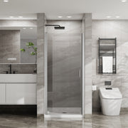 Goodyo 34'x 72' Pivot Shower Door Combo w/ 35.4' White Acrylic Shower Base, Chrome Aluminum Finish, Semi-Frameless Tempered Glass Design
