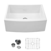 White Ceramic Farmhouse Sink 24 inch Apron Front Single Bowl with Arch Edge for Modern Kitchen, White, Ceramic, 24 x 19 x 10 inches