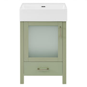Modern Bathroom Vanity with Ceramic Sink and Ample Storage for Small Bathrooms, Green, Solid Wood and MDF, 20-Inch