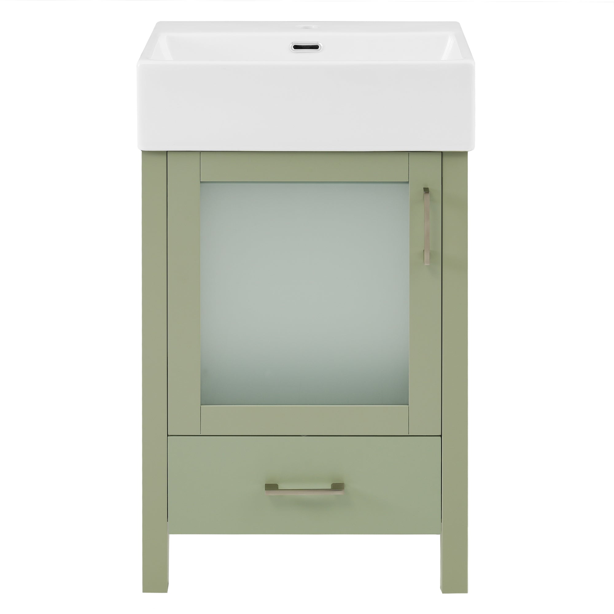 Modern Bathroom Vanity with Ceramic Sink and Ample Storage for Small Bathrooms, Green, Solid Wood and MDF, 20-Inch