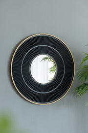 31.5x1x31.5' Round Carter Wooden Mirror with Gold Iron Frame Neutral Colorway Wall Decor for Live space