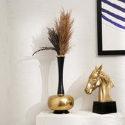 Decorative Minimalist Sleek Gold & Black Aluminum Vase –8X8X16' Table Accent