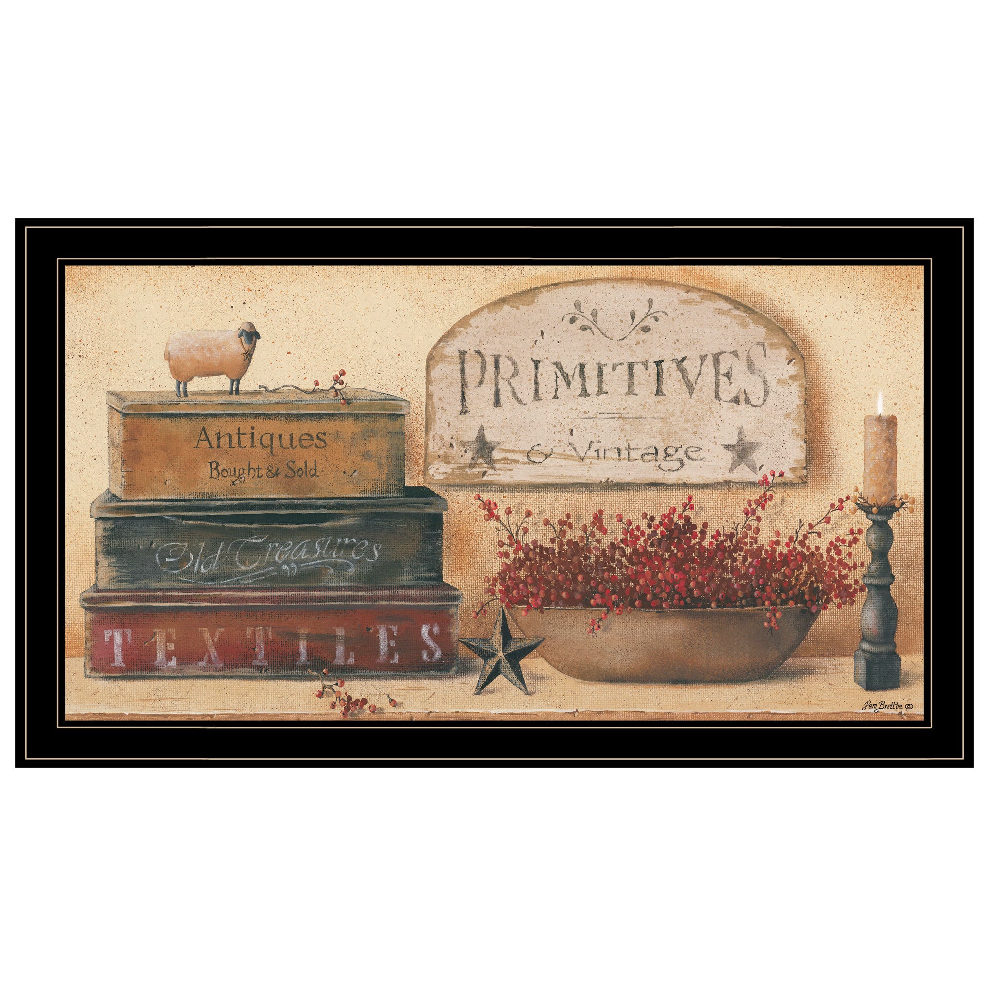 'Primitives & Vintage' by Pam Britton, Ready to Hang Framed Print, Black Frame
