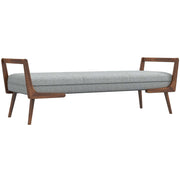 Modern Cora Mid Century Modern Gray Bench for Entryway, Living Room, Hallway,with Tufted Velvet Upholstery and Natural Walnut Wood Finish