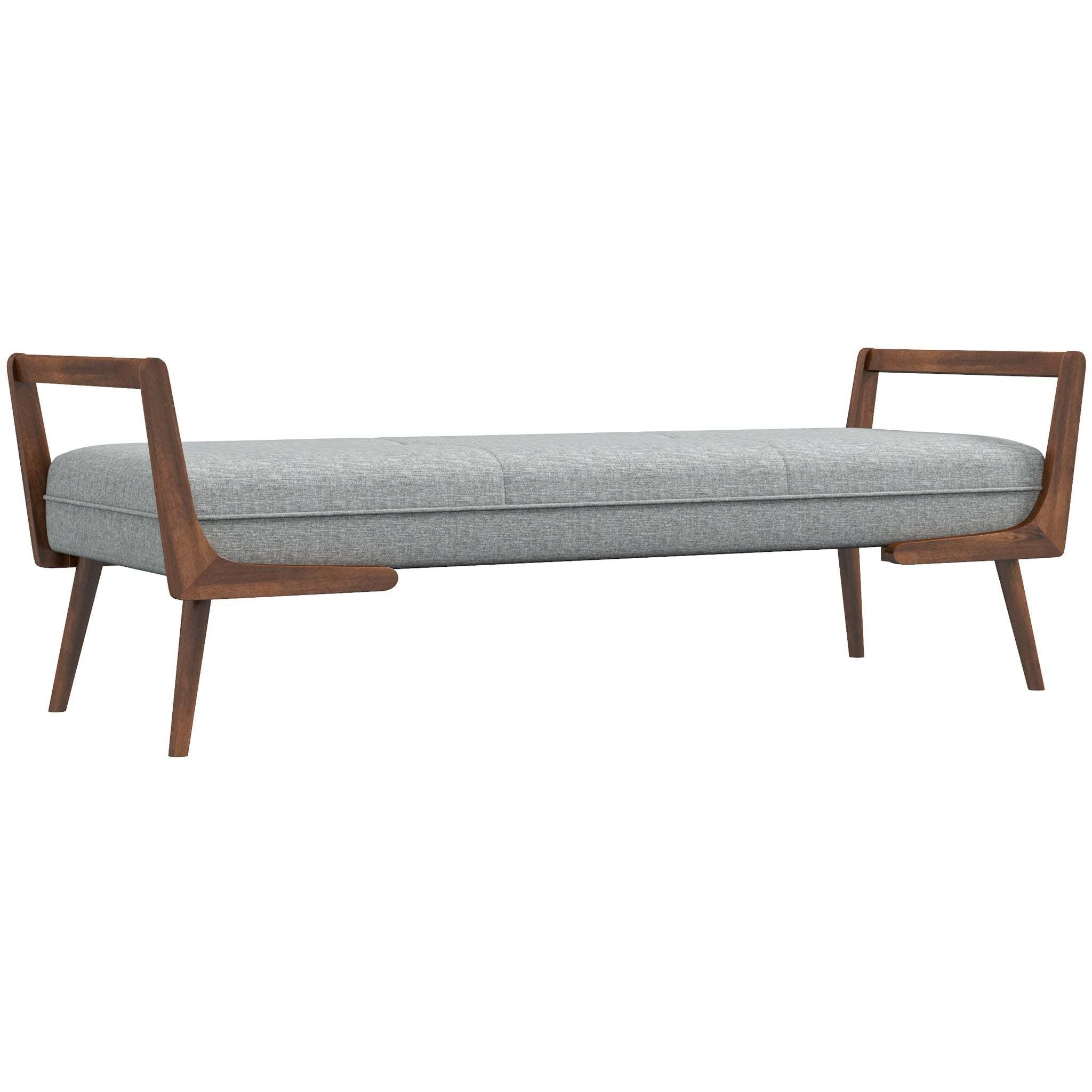 Modern Cora Mid Century Modern Gray Bench for Entryway, Living Room, Hallway,with Tufted Velvet Upholstery and Natural Walnut Wood Finish