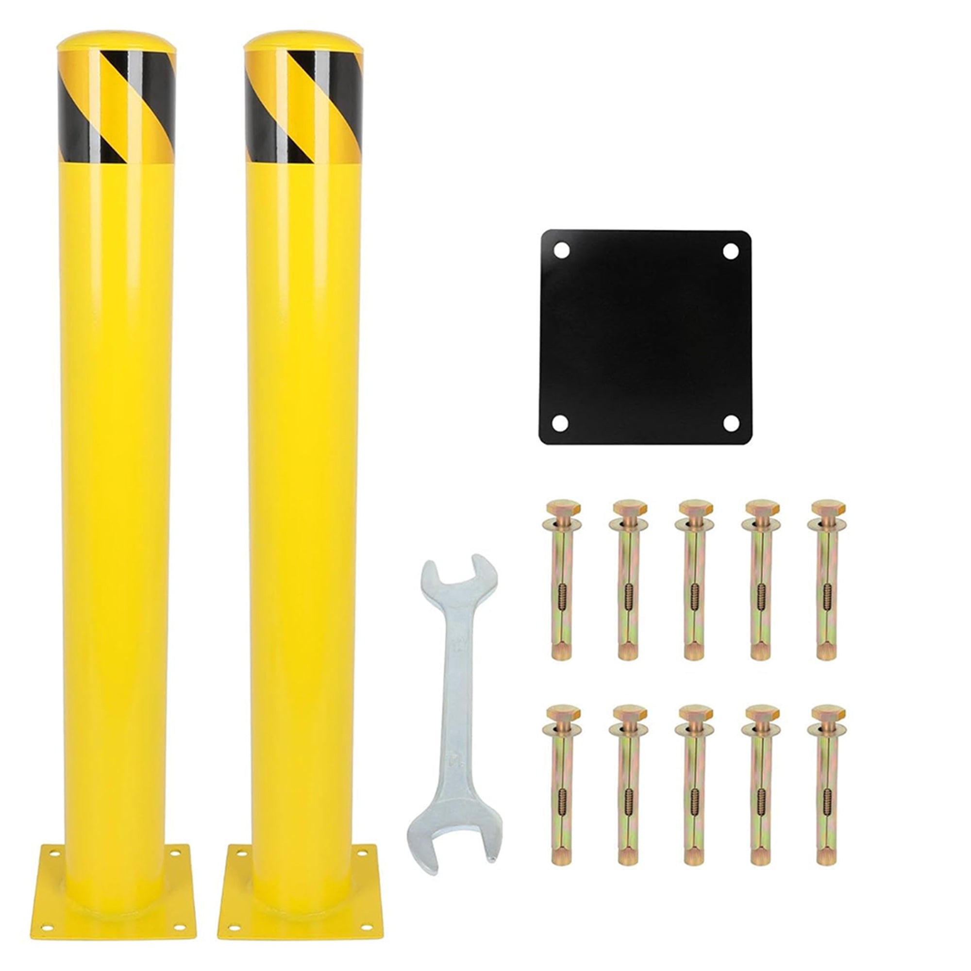 48-inch 2-pack of security bollards
Suitable for parking lots, storefronts, entrances, sidewalks, and traffic-sensitive areas - Steel security bollards with a yellow oily finish
