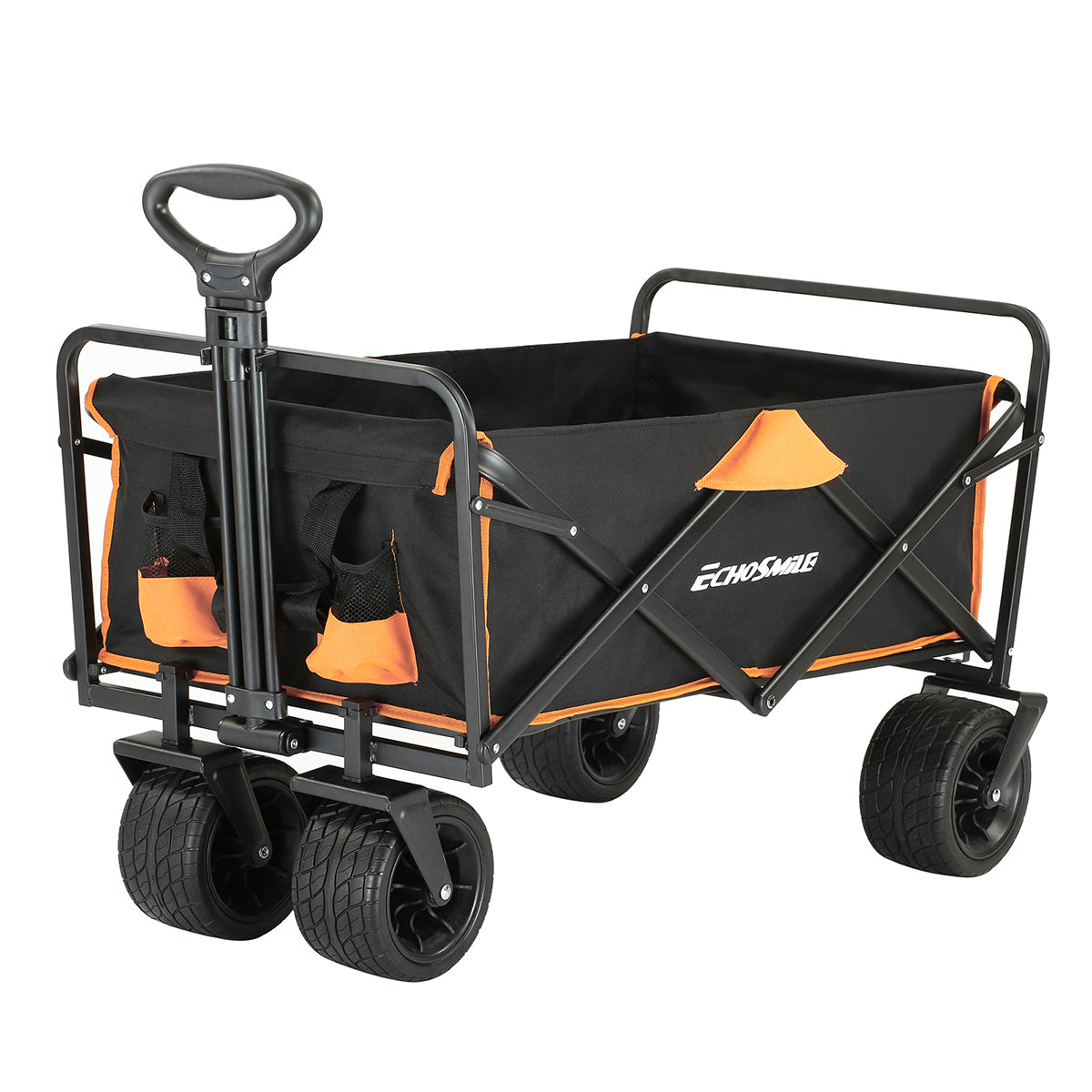 Heavy Duty 350 Lbs Capacity Collapsible Wagon, Outdoor Folding Camping Wagons, Grocery Portable Utility Cart, Adjustable Rolling Carts, All Terrain Sports Wagon with Big Wheels by Boahaus
