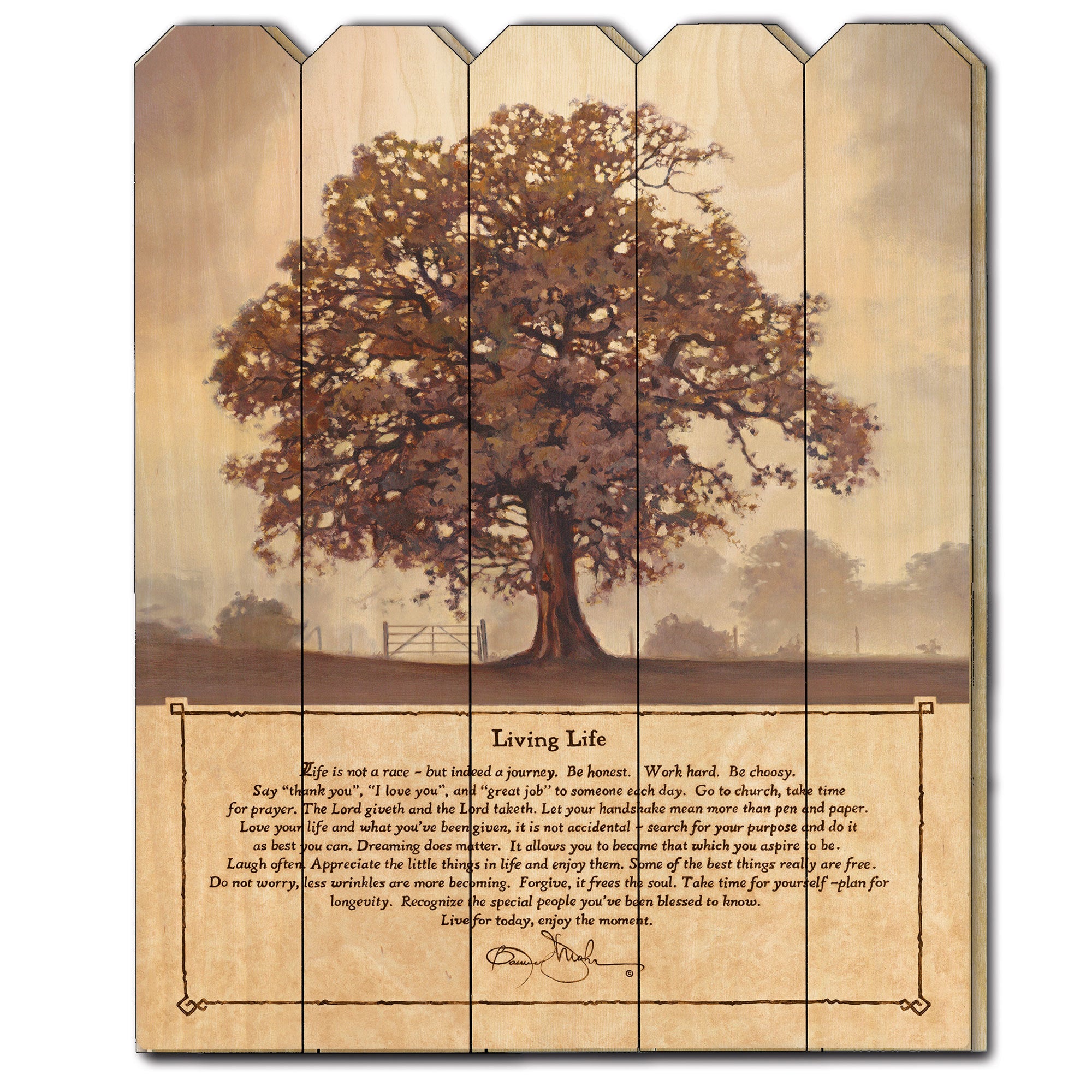 'Living Life' by Bonnie Mohr, Printed Wall Art on a Wood Picket Fence