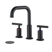 Matte Black Widespread Bathroom Sink Faucet with Pop-Up Drain and Brass Construction, 8 Inch