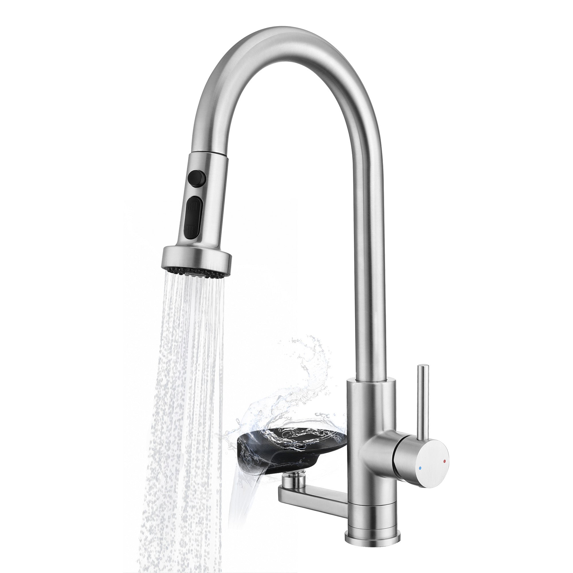 3-in-1 Kitchen Faucet with Press-Type Glass Rinser, High-Arc Pull-Down Sprayer, 3 Function Spray Mode, Brushed Nickel Finish, Stainless Steel and ABS Construction, for Modern Kitchen Sink