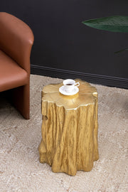 13.5x13x20' Unique Golden Tree Trunk Stool, Antique Gold Distressed Accent Side Table