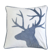 Holiday Reindeer Velvet Accent Pillow 20x20 – White and Gray with Insert