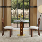 Modern Square Dining Table, 33.5' Sintered Stone Table with Wooden Leg & Gold Base, 2 - Person Kitchen Table for Small Space, 150lbs Weight Capacity(Only the Negotiation Table)