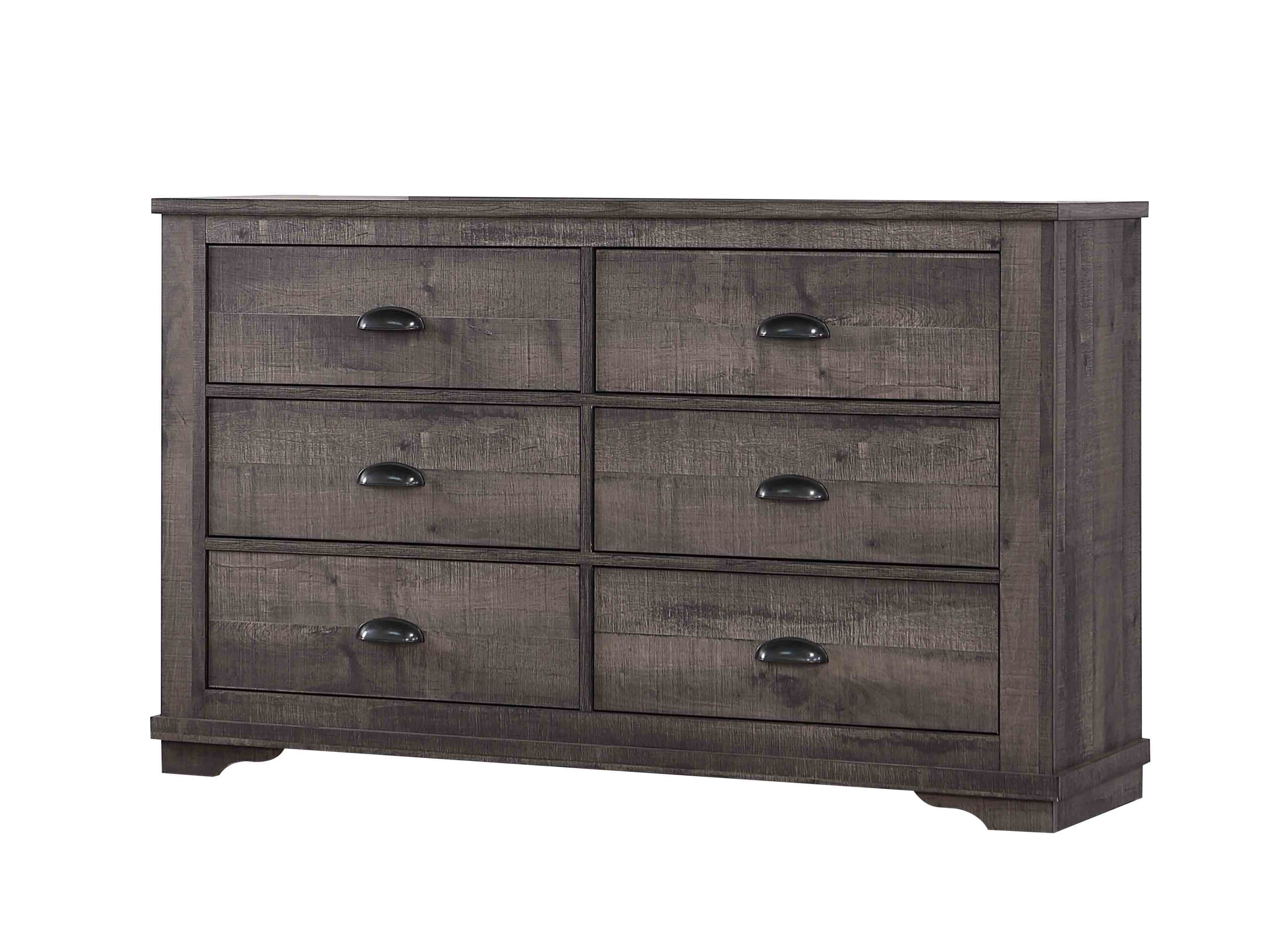 1pc Contemporary Six Drawers Dresser Bed Side Cabinet Wooden Furniture Rustic Gray Color