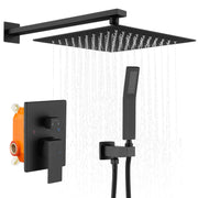 Shower System Shower Faucet Combo Set Wall Mounted with 12' Rainfall Shower Head and handheld shower faucet, Matte Black Finish with Brass Valve Rough-In