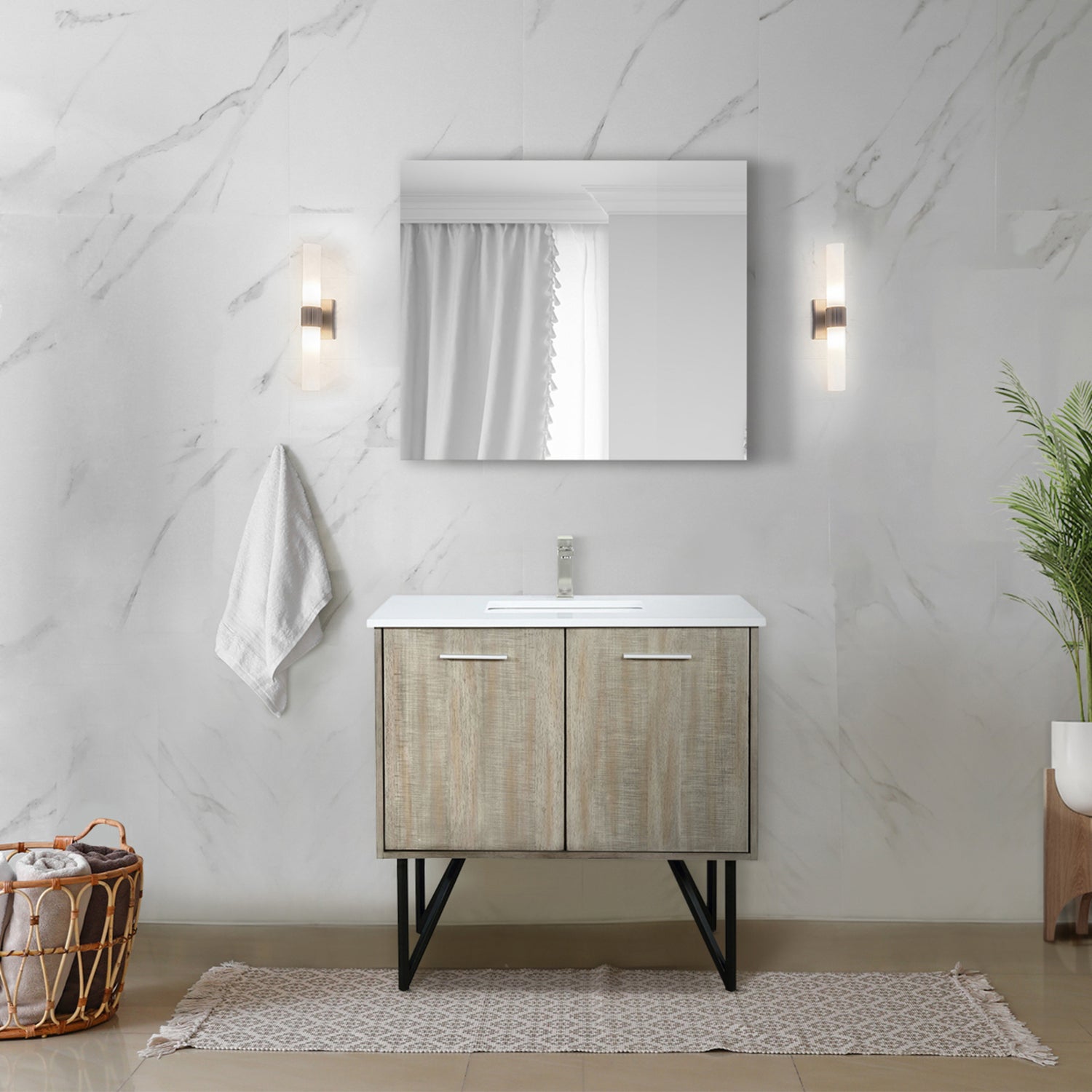 Rustic Acacia Bath Vanity 36 in. W x 20 in. D, with White Quartz Top