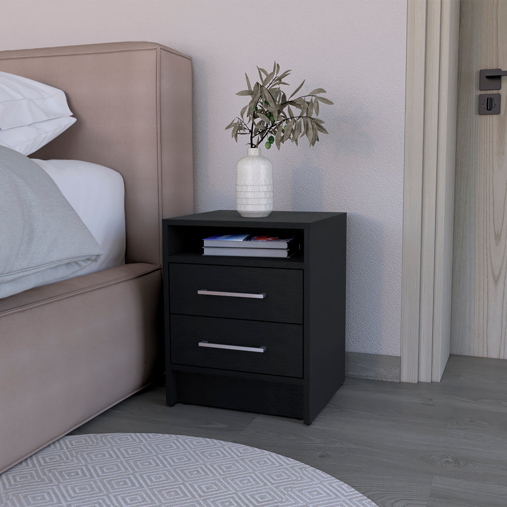 Nightstand Cartiz, Two Drawers, Black Wengue Finish