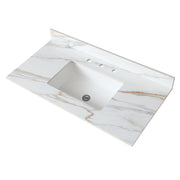 43 Inch Carrara White Marble Vanity Top with Undermount Sink and Backsplash, Sintered Stone