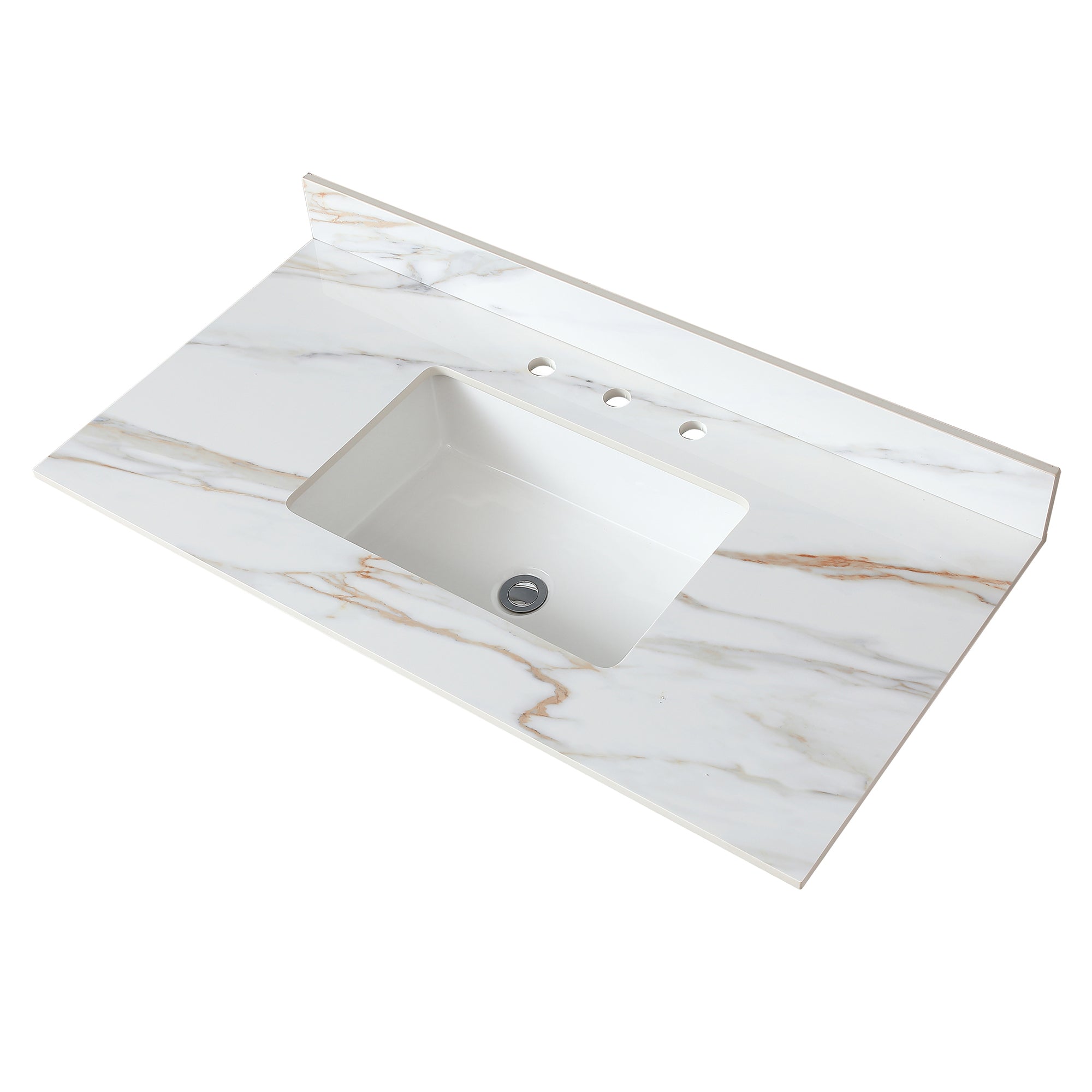 43 Inch Carrara White Marble Vanity Top with Undermount Sink and Backsplash, Sintered Stone