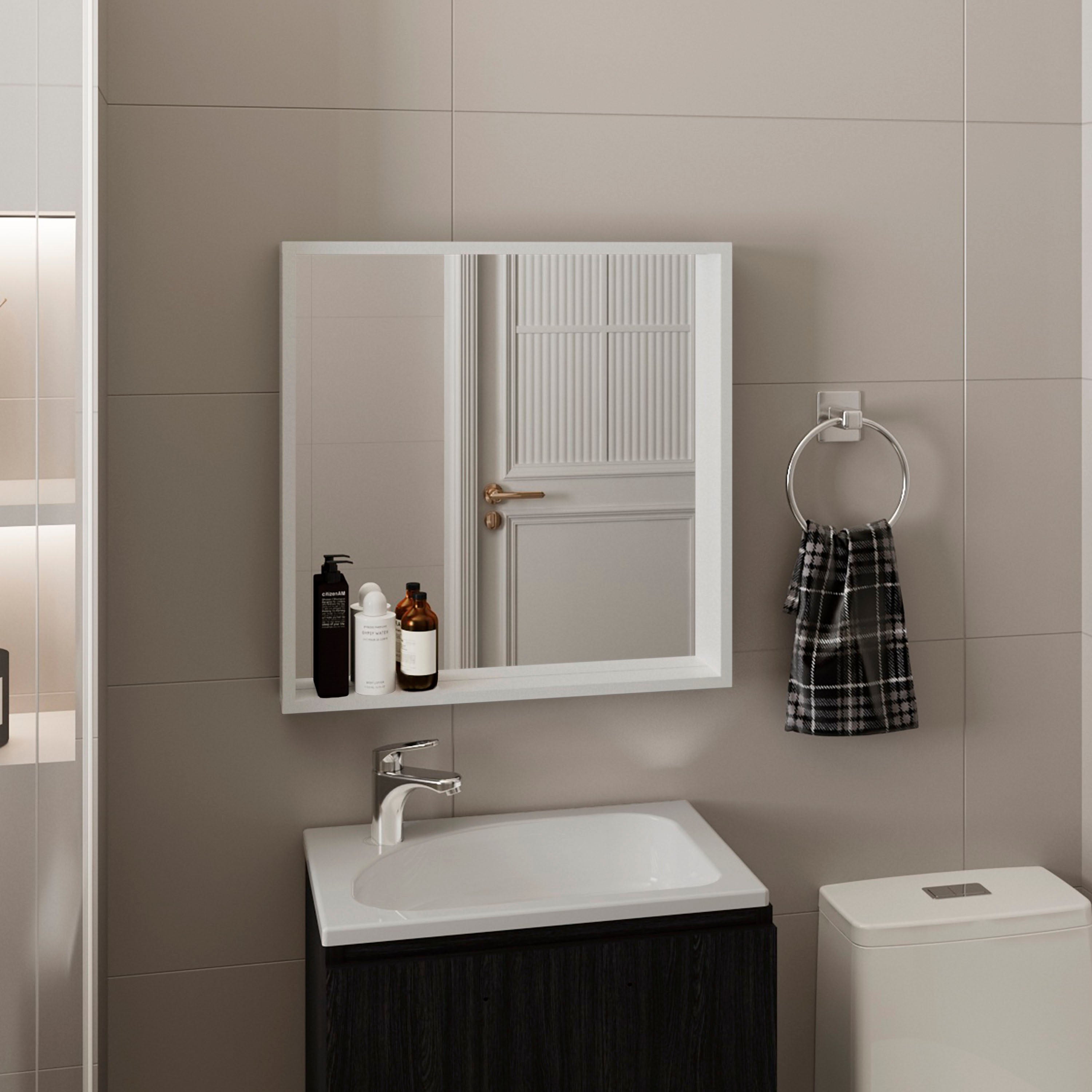 Dakota Medicine Cabinet with Mirror and Storage, Wall-Mounted Mordern Bathroom Organizer, White