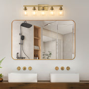 31' Golden 5-Light Vanity Light with Clear Glass Shades, Modern Iron Metal Bathroom Wall Fixture for Mirror, Ideal for Bathroom and Dressing Table (No Bulbs)