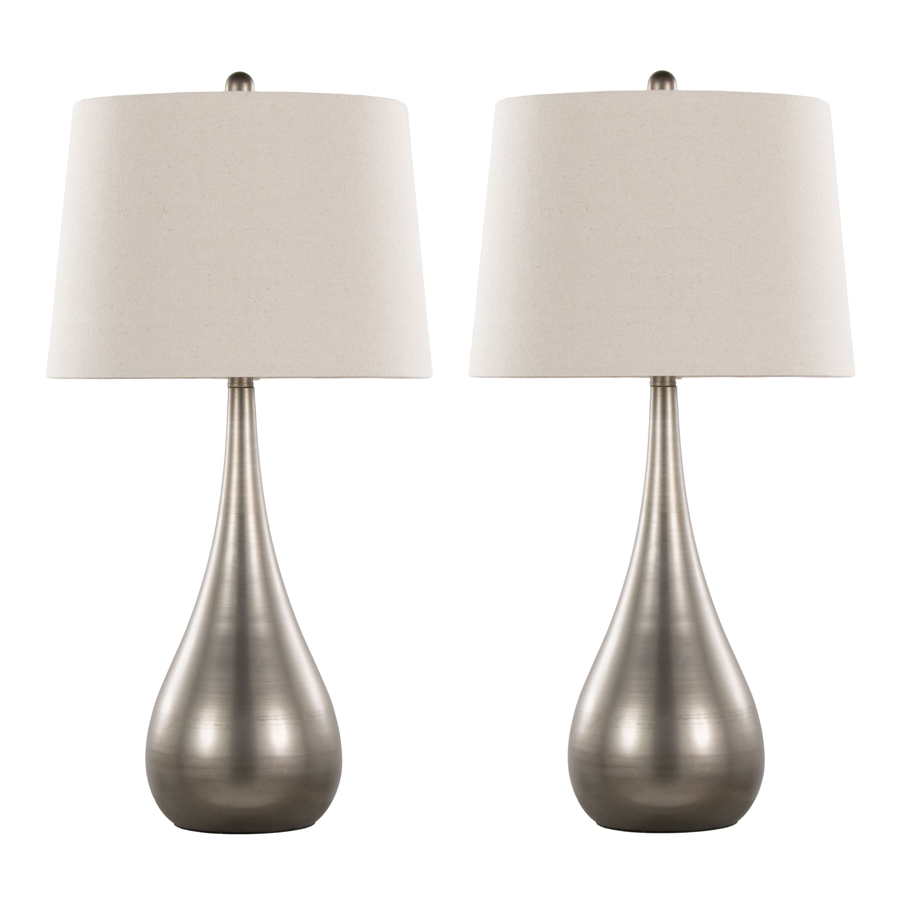 Pebble 29' Contemporary Metal Table Lamp in Aged Pewter with Natural Linen Shade from Grandview Gallery by LumiSource - Set of 2