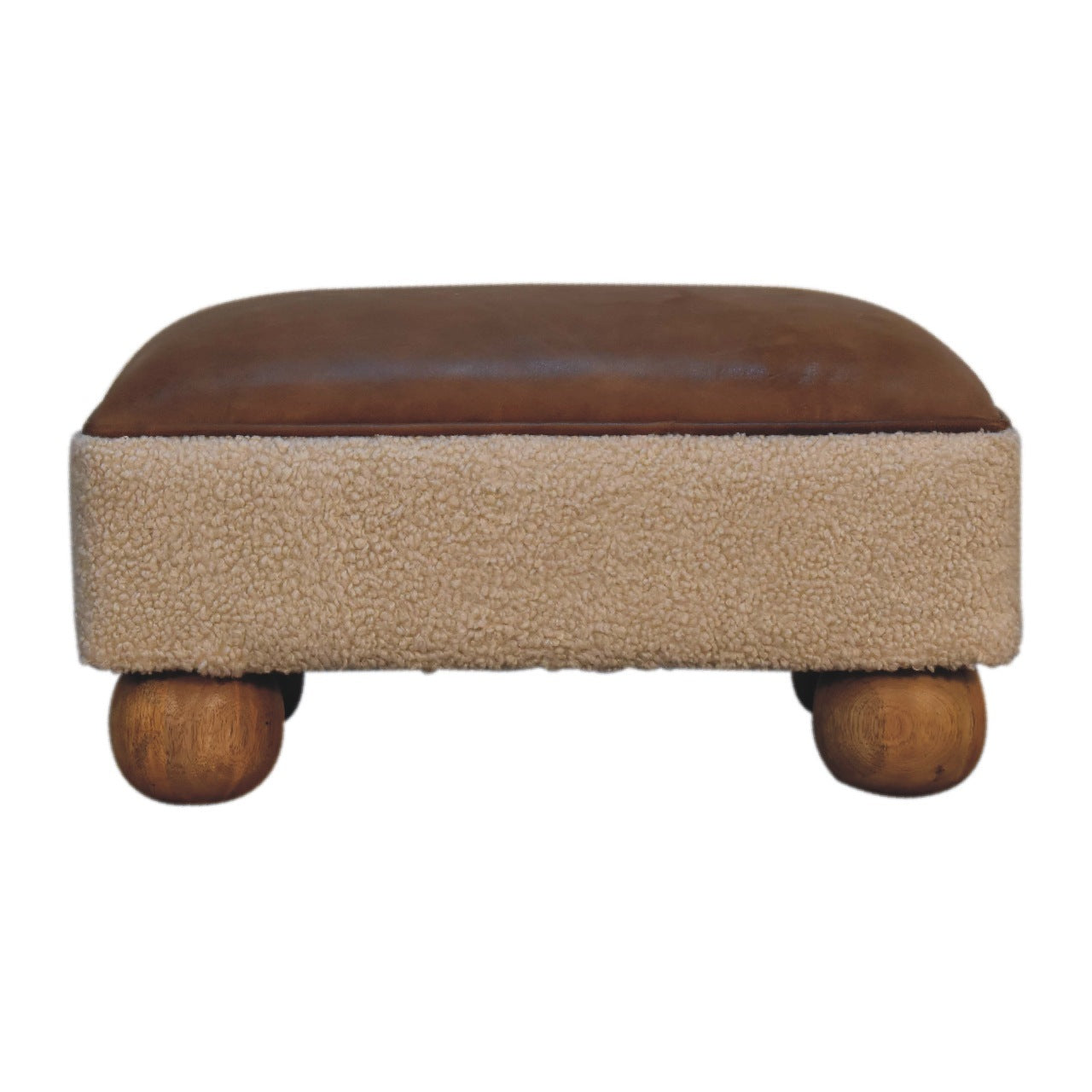 Solid Wood Vintage Leather Boucle Ball Footstool