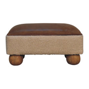 Solid Wood Vintage Leather Boucle Ball Footstool