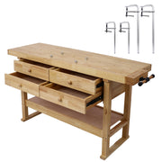 60in Workbench with 4 Drawers Wooden Workbench for Garage Workshop and Home, with Bar Clamps Set 2 pcs 12 inch x 3inch+ 2pcs 20inchx4-3/4' ,4pcs pack