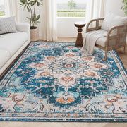 Area Rug 6x9 Vintage Bohemia Large Persian Non-slip Washable Rug For Living Room Kitchen Bedroom Living Room Flower Design Blue/Gold